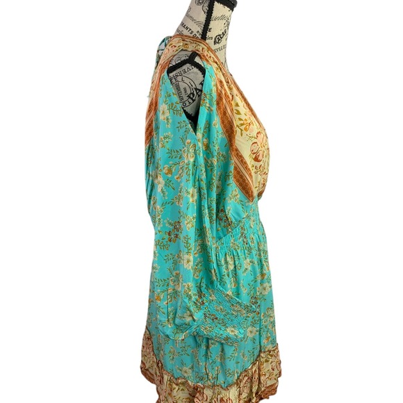 Southern Fried Chics Womens Medium Mini Dress Boho Cold Shoulder Plunging V-Neck - Picture 6 of 12